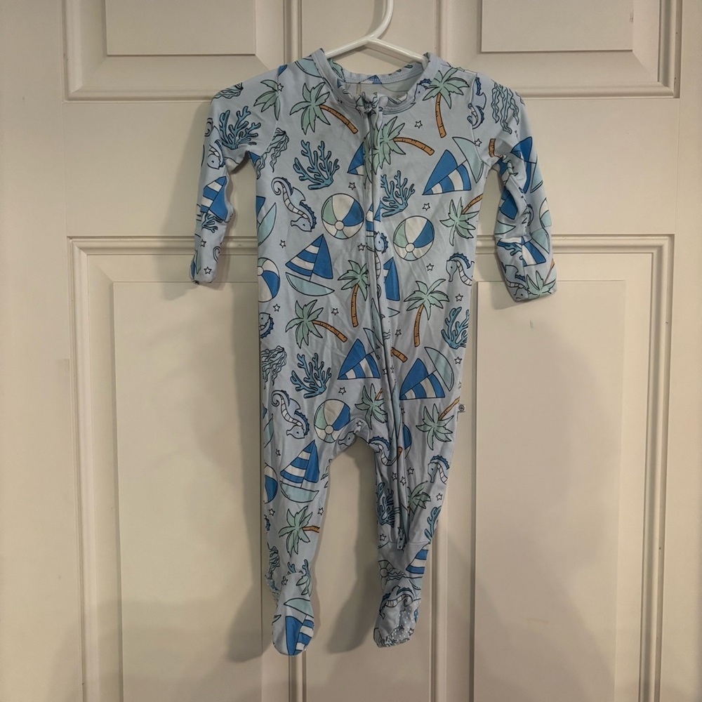Caden Lane Tiny Tides
Bamboo Blue Nautical Zip Footie Pajamas 0-3 Months